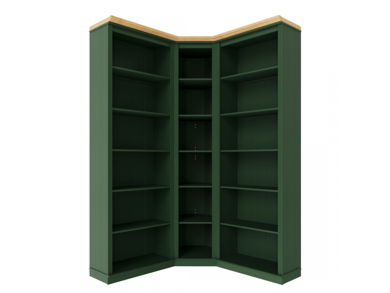 Kit com 3 estantes para canto em Madeira Maciça com 3 peças– Na cor verde com cera| Coleção Biblioteca